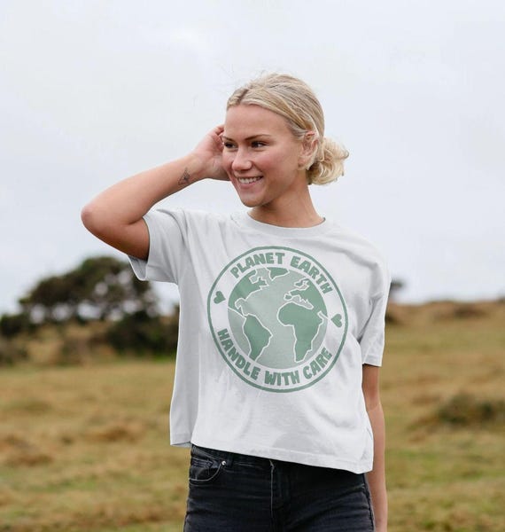 Save Planet Earth Graphic Tee: Women Crop Top (certified Organic