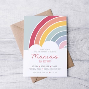 Rainbow Birthday Invitation, Printable Rainbow Party Invite, Girl&#39;s Birthday Party, Personalized Birthday Invitation, Digital Invitation