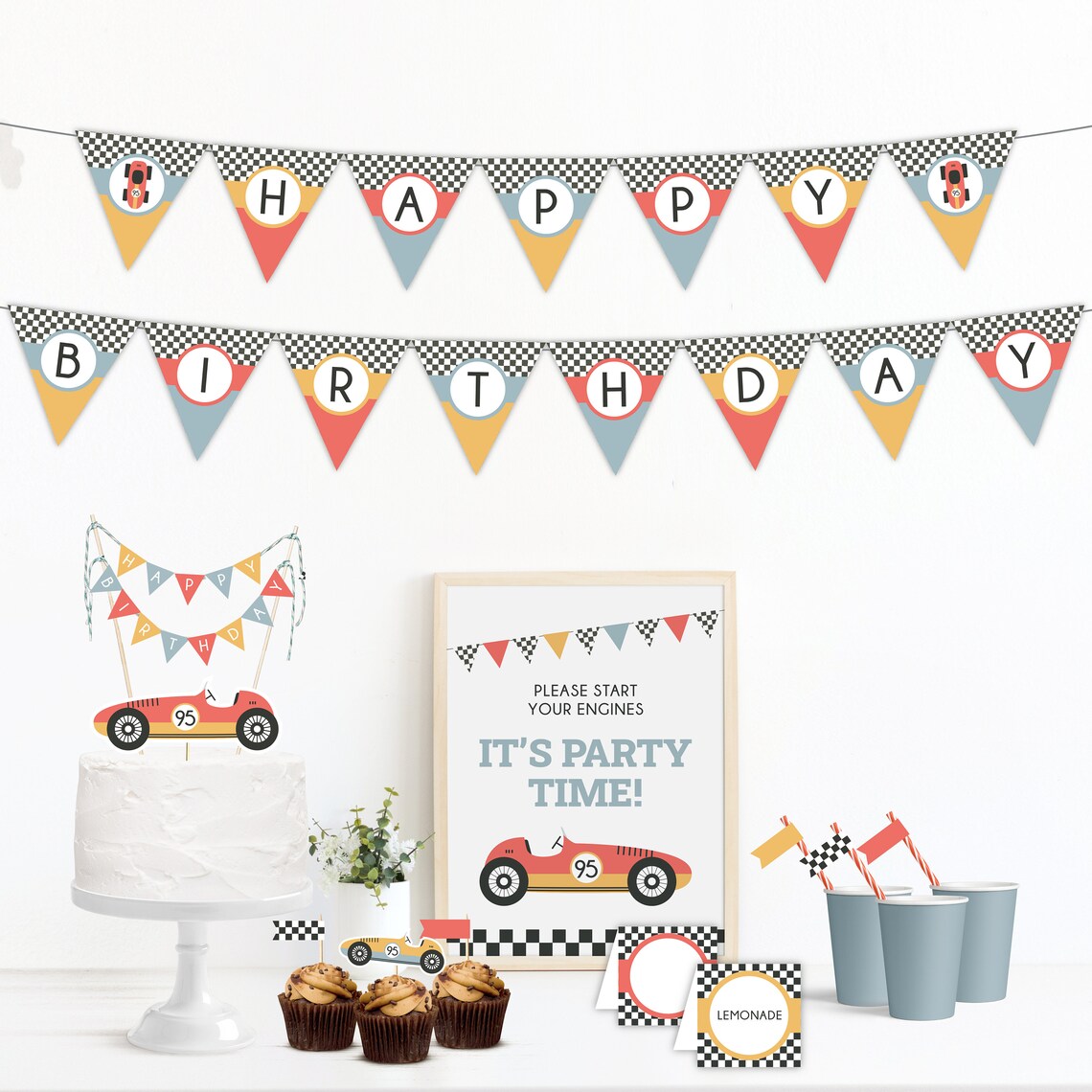 Racing Cars Party Kit Printable, Instant Download, Birthday Party Pack ...