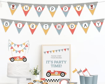 Rennauto-Geburtstags-Party-Dekorations-Pack: Vintage Rennauto-Themen-Party Printable Kit (Digitaler Download)