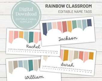 Rainbow Classroom Name Tags | Editable Student Desk Labels (Digital Download)