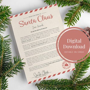 Carta de Papá Noel personalizable para niños / Editable e imprimible en Canva / Descarga instantánea / Plantilla de carta navideña con mentalidad de crecimiento