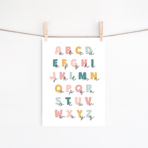 Alfabet muurafdruk, direct downloaden, afdrukbare muurkunst, ABC-poster, poster homeschool, kinderkamer, inspirerend wanddecor, educatief
