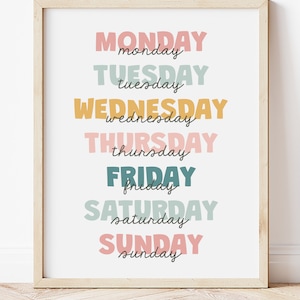 Days of the Week Printable, Instant Download, Printable Wall Art, Homeschool Poster, Classroom ...
