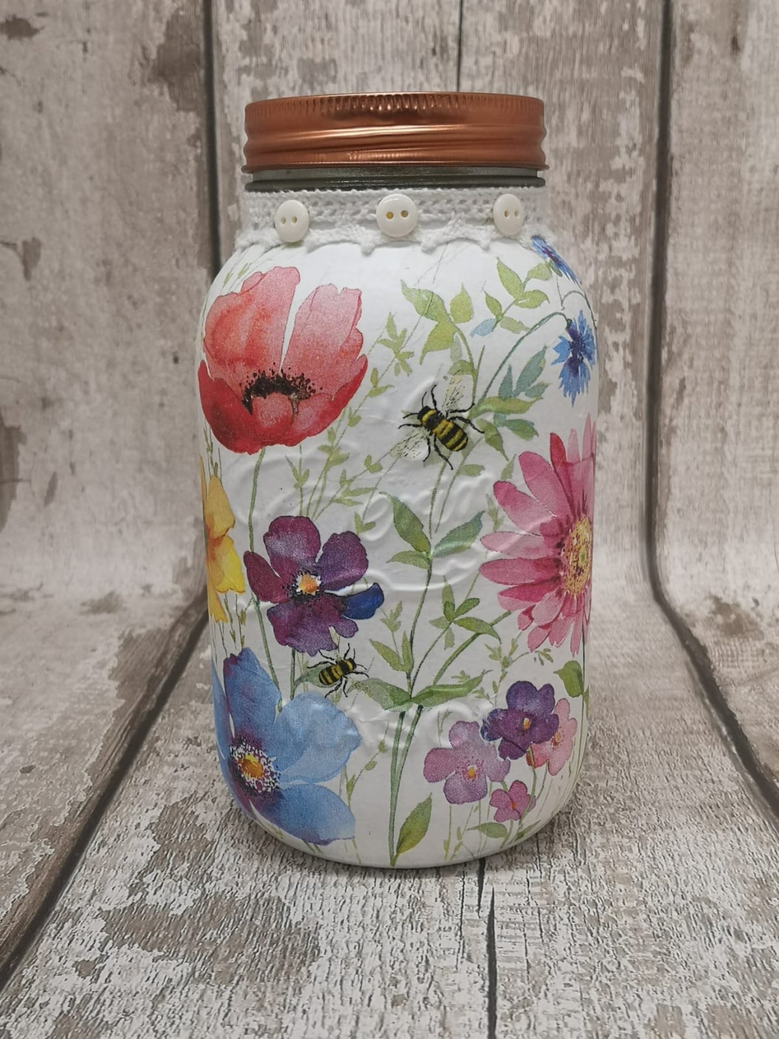 Handmade summer flower decoupage mason jar Etsy
