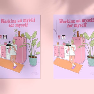 Arbeiten an mir selbst für mich selbst Druck, Selbstliebe Druck, süßes Poster, Zitate, Selbstliebe Club, Pflanzen, lila Druck, süßes Poster, A5 A4 Wandkunst