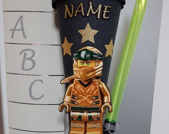 School cone candy cone Ninjago Lloyd Gold motif with lightsaber stable 85 cm blank total height 130 cm