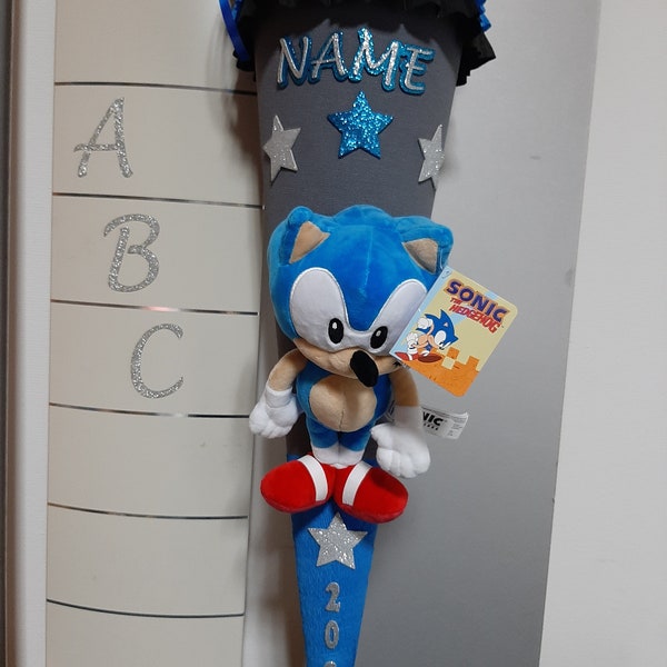 Schultüte Zuckertüte mit SONIC Plüschfigur stabiler 85cm Rohling Gesamthöhe 130 cm