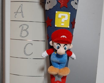 Schultüte Zuckertüte SUPER MARIO mit Mario Plüschfigur stabiler 85cm Rohling Gesamthöhe 130 cm 2023