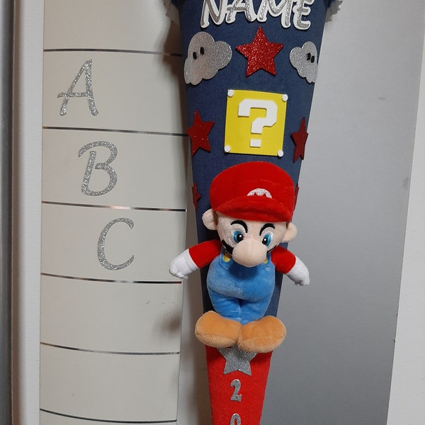 Schultüte Zuckertüte SUPER MARIO with Mario plush figure stable 85 cm blank total height 130 cm 2023