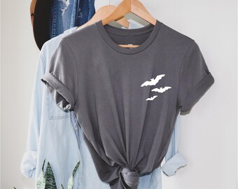 Halloween Bats pocket t shirt, spooky tshirt, unisex trick or treat shirt, Halloween tee