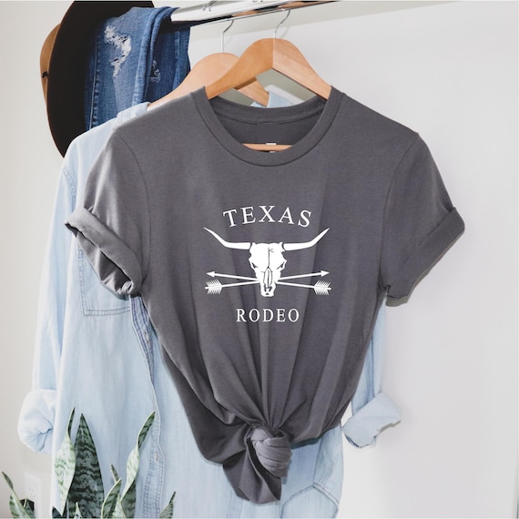 Texas Rodeo T shirt -longhorn cow skull shirts, unisex Men's women's fashion crew neck - 100% soft cotton