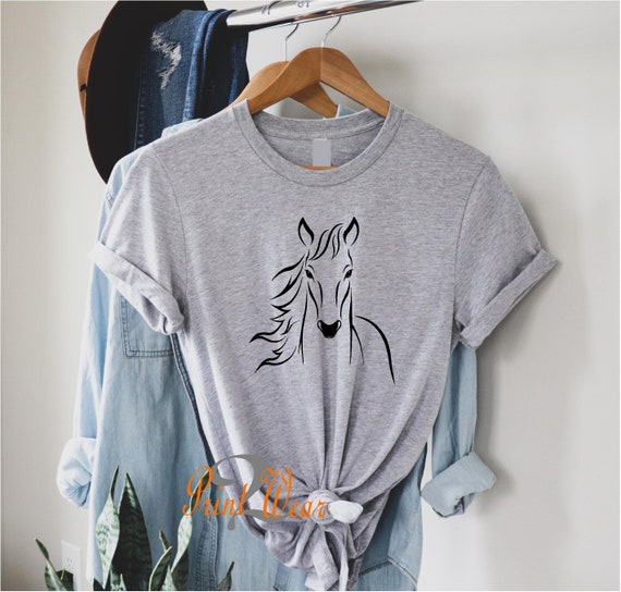 Horse - Ladies t shirt trending Horse Silhouette - Horse lovers cute top black / white or grey
