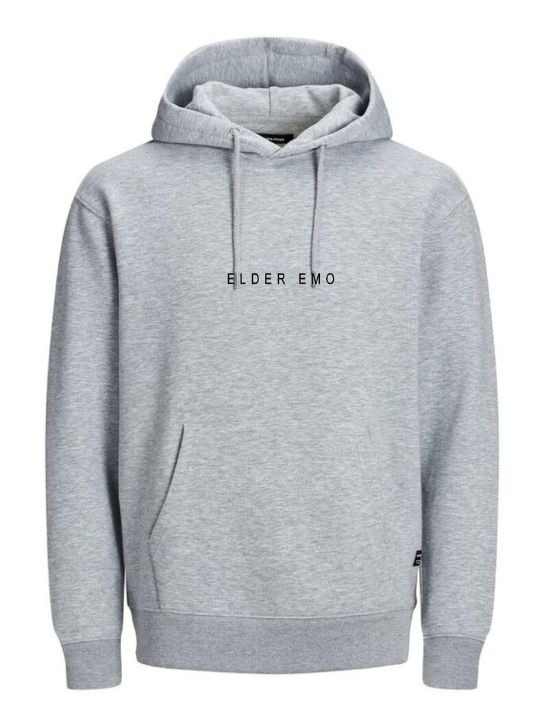 Elder Emo Hoodie / minimalist Design Sweatshirt / retired emo shirt / Unisex Trending Retro Jumper Grey with black