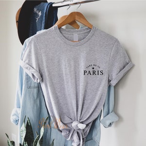 Take me to Paris - T Shirt / Pocket logo / French inspired Tee top / Fashion T-shirt / 100% soft Cotton / Unisex fit / holiday tshirt Grey with black