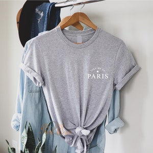 Take me to Paris - T Shirt / Pocket logo / French inspired Tee top / Fashion T-shirt / 100% soft Cotton / Unisex fit / holiday tshirt Grey with white