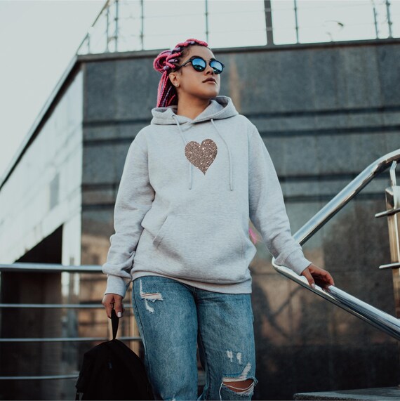 Heart Ladies Hoodie Glitter Heart Sparkle Hoodie With Glitter