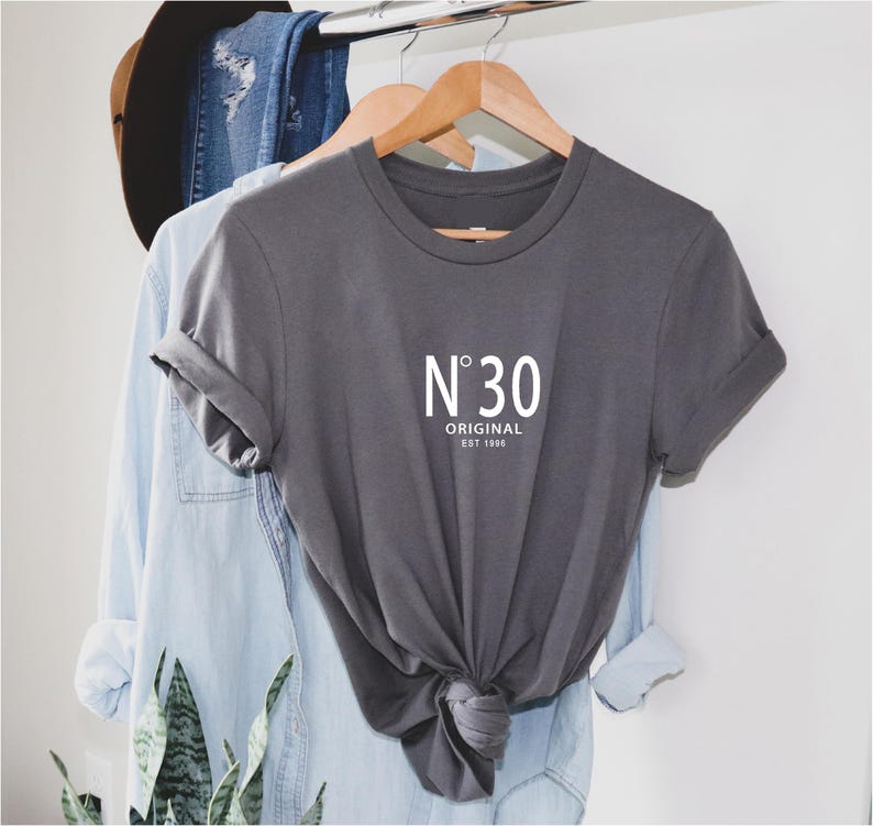 30th Birthday T Shirt, Vintage 1996 Shirt, No 30 Original est 1996, 30th Gift for Her or Him Dark grey / white