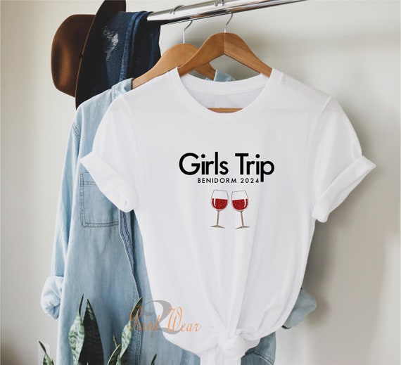 Custom Girls Trip T Shirt - Benidorm 2026 - Funny Hen Party Do Weekend Tees - Glitter print - Matching Holiday Tops - Custom Holiday T Shirt