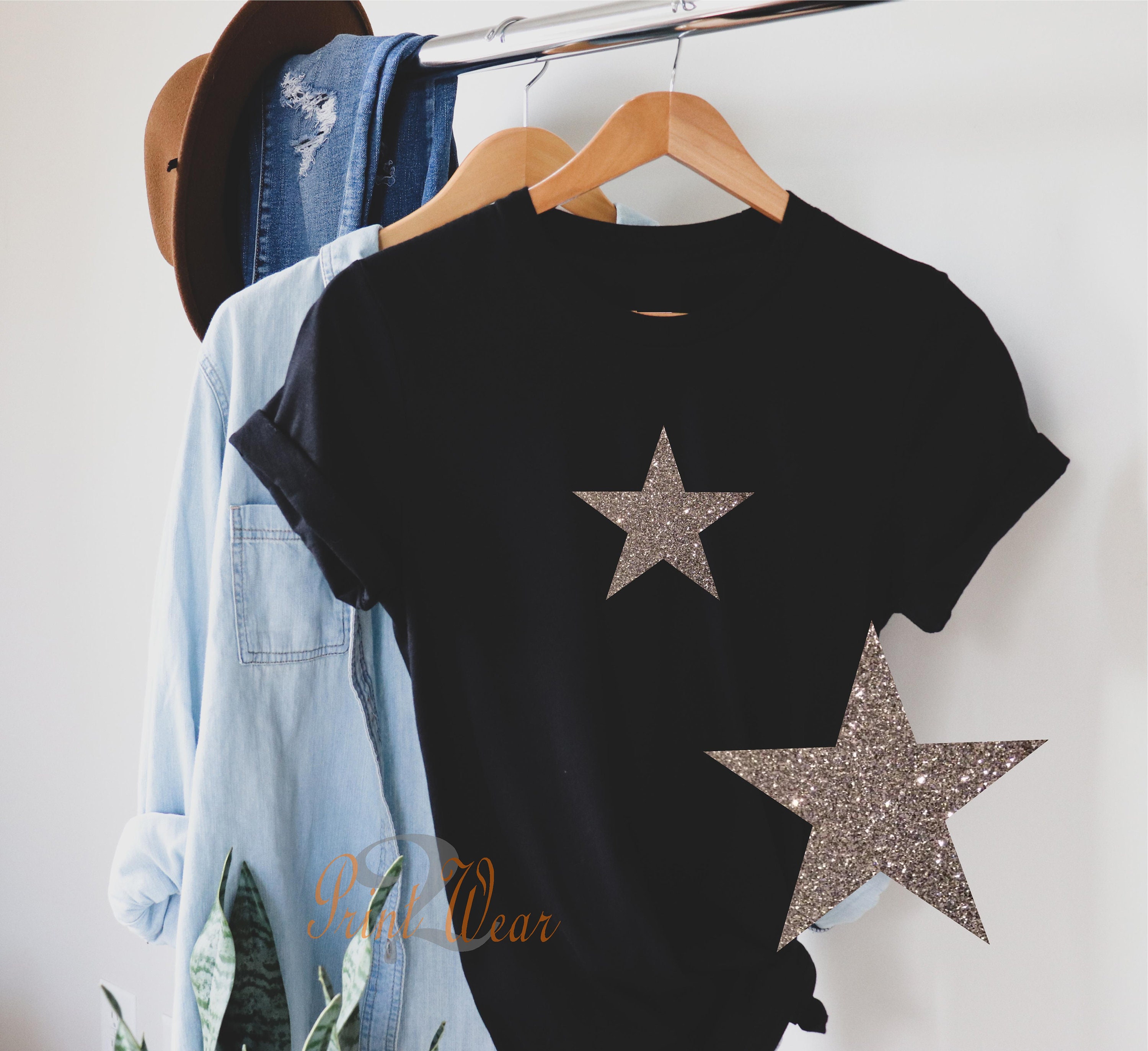 Star Ladies T shirt Glitter Star 100 cotton sparkle tshirt Etsy