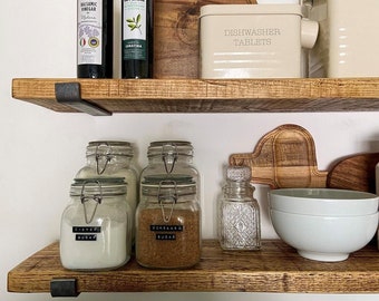 Rustic Shelf Handmade from Solid Wood  22cm Deep, 3cm Thick | Wooden Wall Shelf | Kitchen Shelves, Shelve (Brackets Extra)