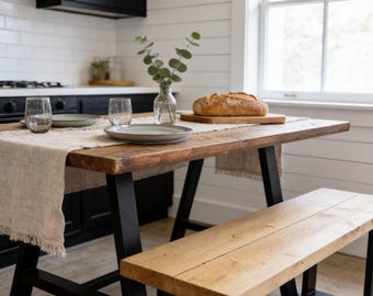 Rustic Reclaimed Timber Dining Table and Bench with Bespoke Size Options,  Choice of Leg Styles and Wax Finishes  Quick and Easy Assembly