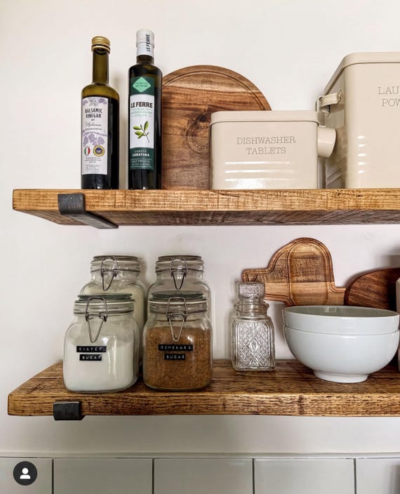 Rustic Shelf Handmade from Solid Wood  22cm Deep, 3cm Thick | Wooden Wall Shelf | Kitchen Shelves, Shelve (Brackets Extra)