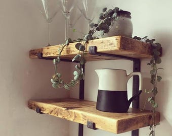 Thick (5cm) Rustic Shelf made from solid wood (Includes Brackets) Shelving, Bookshelf, Shelve