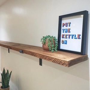 15cm rustic Solid Wood shelf hand crafted from solid timber with industrial steel metal brackets 3cm thickness, Shelve image 3