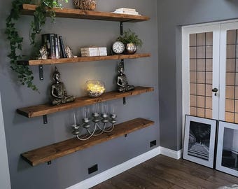Rustic Solid Wooden Shelf complete with brackets lovely shelving, Bookshelf, Kitchen Shelve