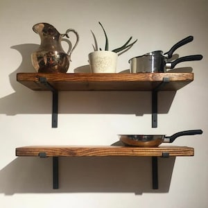 Stunning Rustic Shelf made from reclaimed Scaffold Board Includes Brackets solid wood, Bookshelf, Shelve image 2