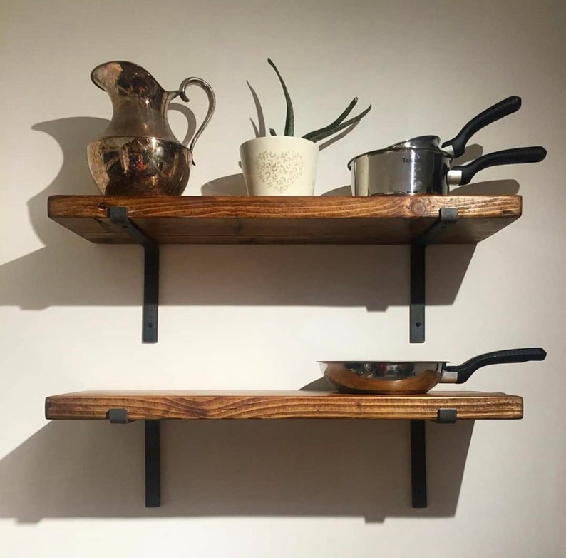 Stunning Rustic Shelf made from reclaimed Scaffold Board Includes Brackets solid wood, Bookshelf, Shelve image 2