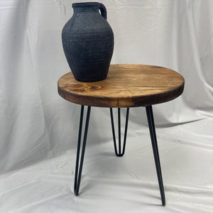 Solid Wood Round Table with Hairpin Legs - Rustic Furniture for Plants or Stools