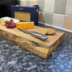 Solid Oak Live Edge wooden chopping board - Waney Edge Oak Cutting Board - James Martin style - With black rubber feet.