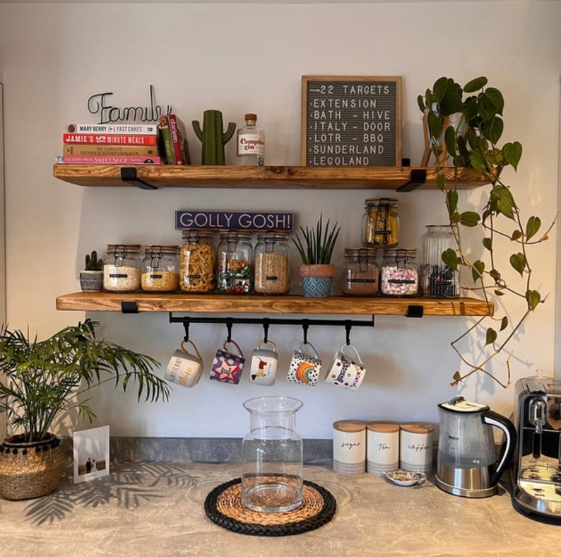 Stunning Rustic Shelf made from reclaimed Scaffold Board Includes Brackets solid wood, Bookshelf, Shelve image 1