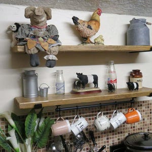 Shelf Scaffold Board Rustic Shelves Industrial Solid Wood complete with brackets lovely Pine shelving, Bookshelf, Shelve 画像 3