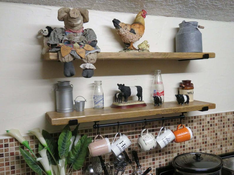 Shelf Scaffold Board Rustic Shelves Industrial Solid Wood complete with brackets lovely Pine shelving, Bookshelf, Shelve 画像 3