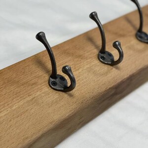 Live Edge Solid Oak Coat Rack with Cast Iron Hooks | 40cm-80cm x 11cm