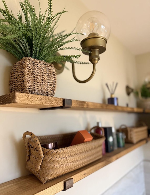 Rustic Shelf  (15cm deep) Handmade reclaimed Solid Wood, 3cm Thick | Wooden Wall Shelf | Kitchen Shelves, Shelve