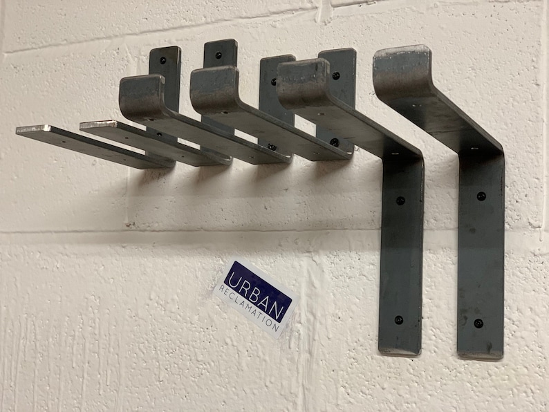 Industrial metal brackets x 2 heavy duty black. Will fit standard scaffold board, Shelve immagine 4