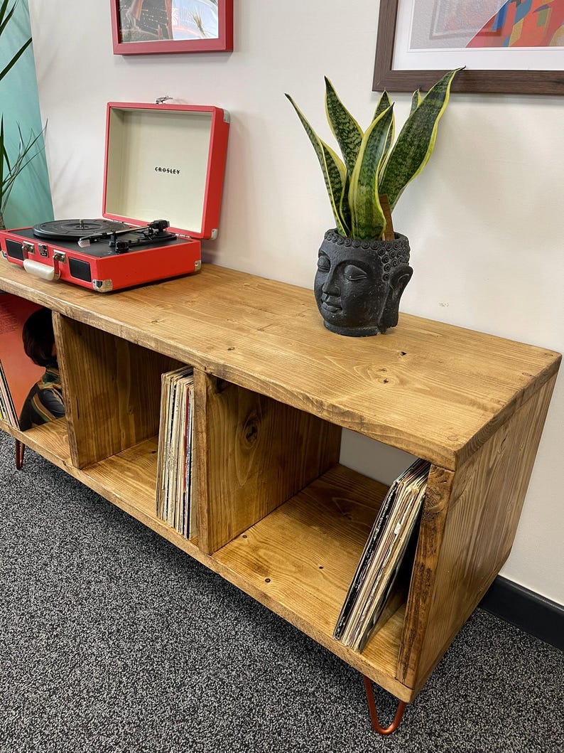 Handmade Solid Wood Rustic Record Player Stand Vinyl Storage Cabinet 3 ...