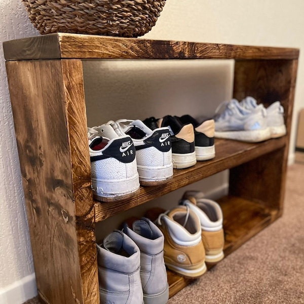 Chunky Shoe Rack | Large Solid Wooden Shoe Rack | Rustic Shoe Storage | Wood Shoe Rack | Large Boot Storage | Shoe Rack Bench, Shelve