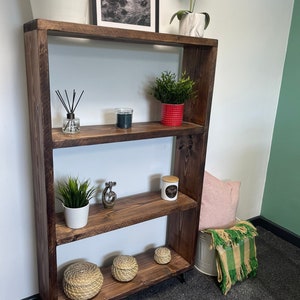Rustic Reclaimed Wood Bookcase with Hairpin Legs - Solid Wood Shelves