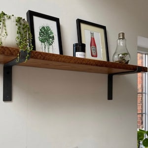 15cm rustic Solid Wood shelf hand crafted from solid timber with industrial steel metal brackets 3cm thickness, Shelve image 4