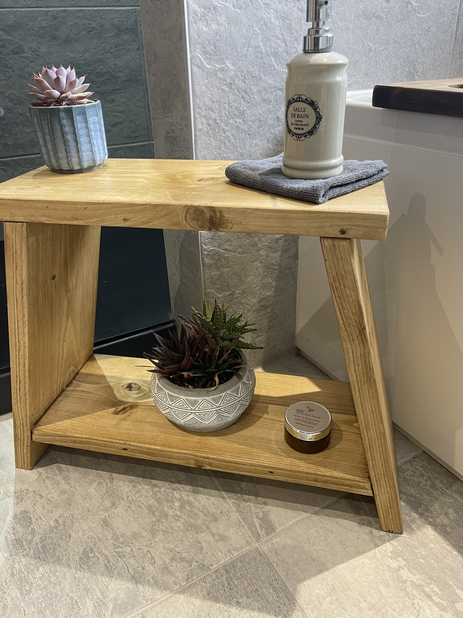 Milkmaid Rustic Wooden Side Table With Shelf, Bathroom Display Milking ...