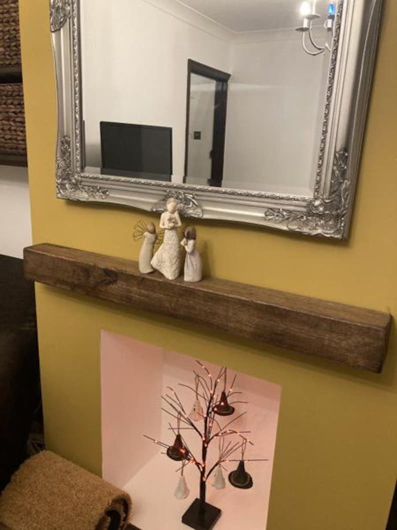 French Oak Rustic Mantel Shelf Beam - 9.5" Deep Reclaimed Wood Fireplace Mantel with Multiple Finish Options image 3