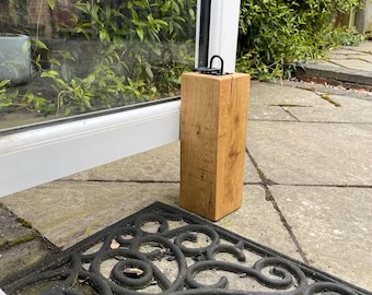 Rustic Door Stop: Solid Oak Heavy Chunky Design, Reclaimed Wood | FSC Certified, Durable Hold | Multiple Sizes Available