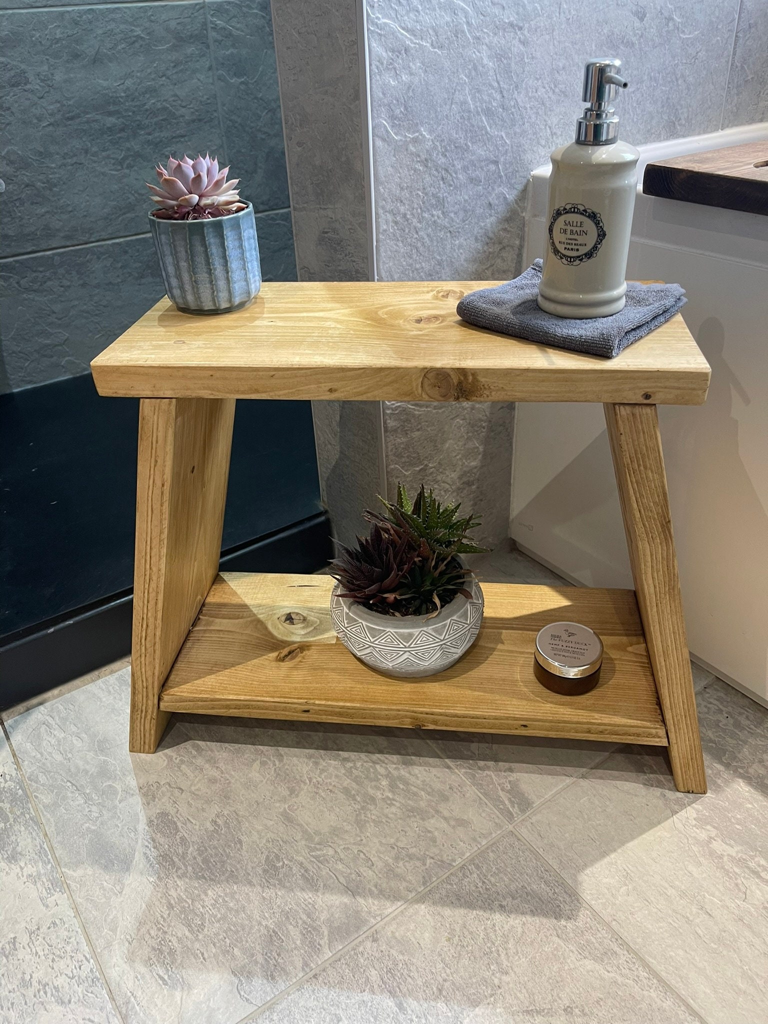 Milkmaid Rustic Wooden Side Table With Shelf, Bathroom Display Milking ...