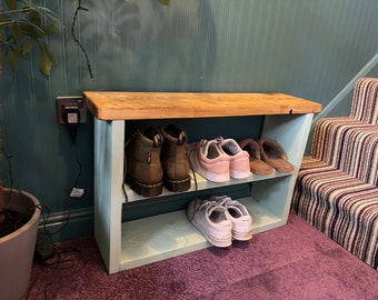 Bespoke Solid Wood Shoe Rack/Bench | Rustic Shoe Storage | Wood Shoe Rack | Shoe Rack Bench, Shelve