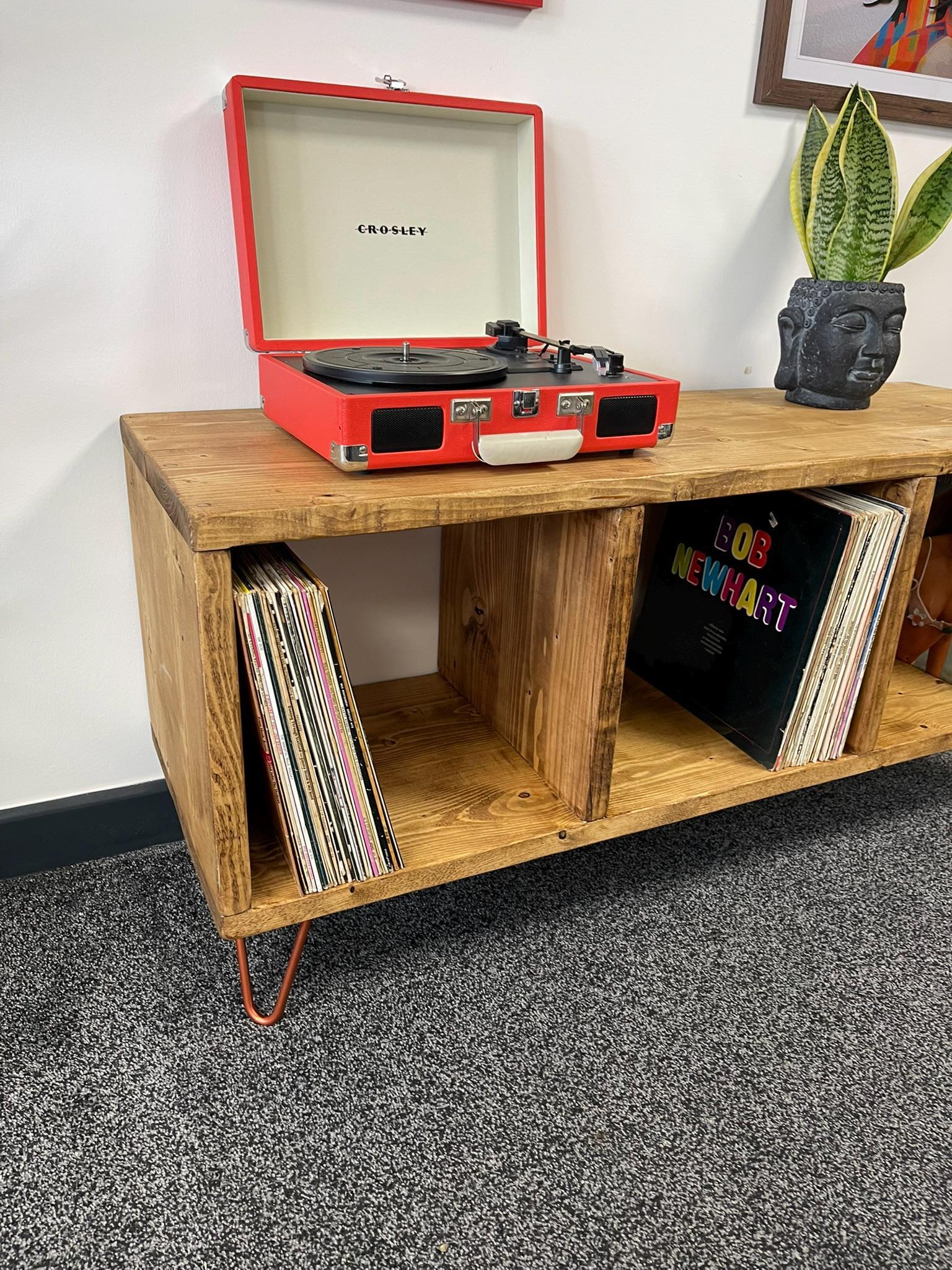 Handmade Solid Wood Rustic Record Player Stand Vinyl Storage Cabinet 3 ...